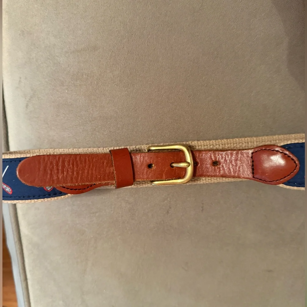 Leatherman Ltd.- Embroidered Lacrosse Belt w/Brown Leather Buckle (24”), Navy